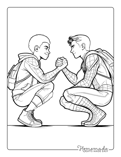 Spiderman Coloring Pages Miles Peter Fist Bumping