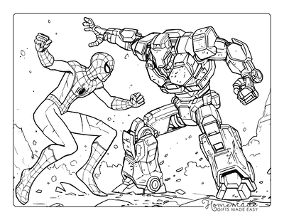 Spiderman Coloring Pages Spiderman Fighting Robot