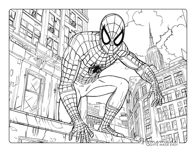 Spiderman Coloring Pages Spiderman Perched on Building