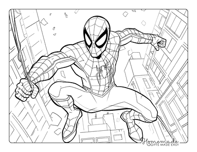 Spiderman Coloring Pages Spiderman Swinging Down From Building