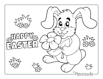 Spring Coloring Pages Cartoon Bunny With Flower