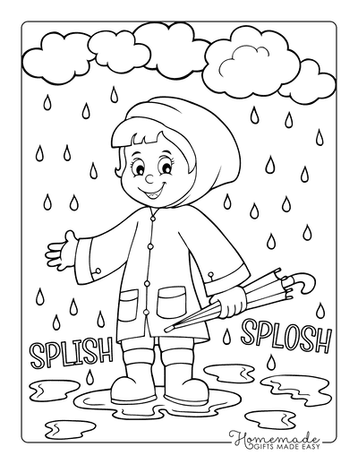 Spring Coloring Pages Child Rain Puddles