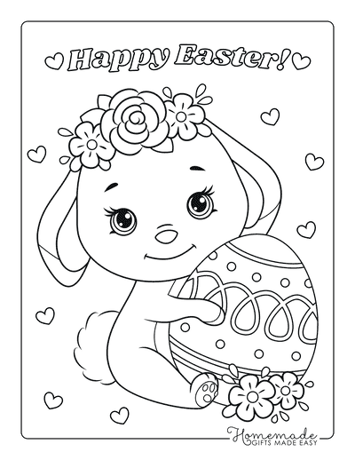 Spring Coloring Pages Cute Bunny Easter Egg Flowers