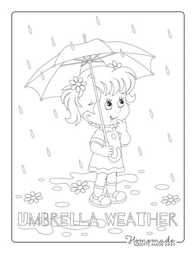 Spring Coloring Pages Cute Girl in Rain Umbrella
