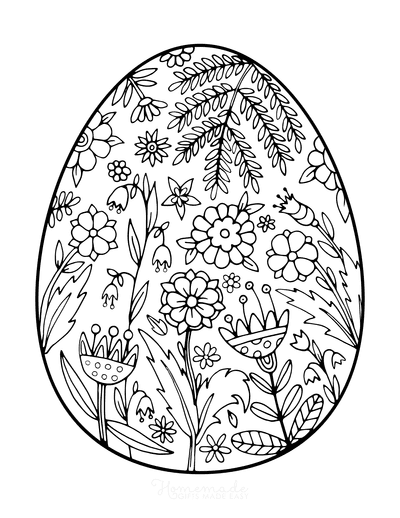 Spring Coloring Pages Egg Flower Doodle for Adults