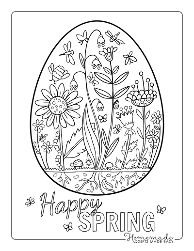 Spring Coloring Pages Egg Garden Scene