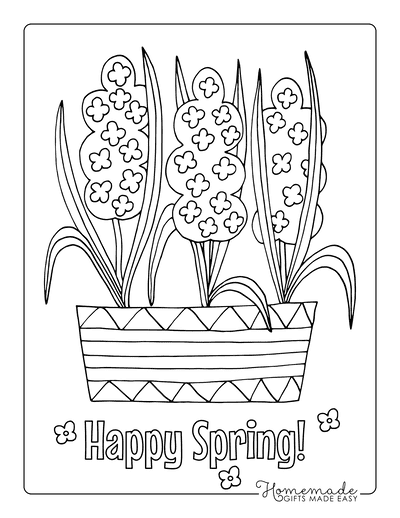 Spring Coloring Pages Flowers in Pot