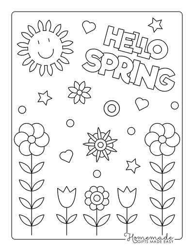 Spring Coloring Pages Hello Spring Flowers Poster to Color