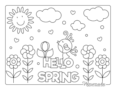 Spring Coloring Pages Hello Spring Kids Poster to Color