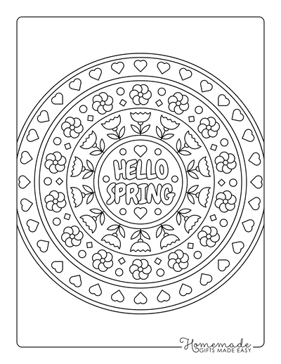 Spring Coloring Pages Hello Spring Mandala for Kids
