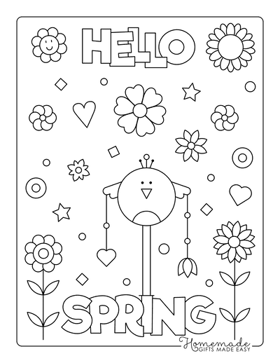 Spring Coloring Pages Hello Spring Poster to Color