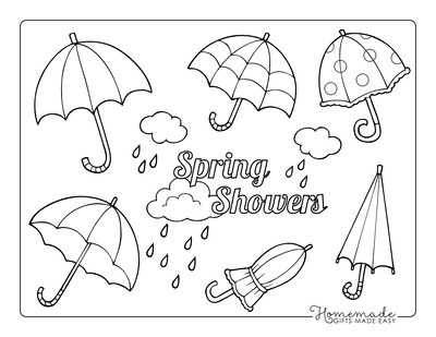 Spring Coloring Pages Rain Umbrellas