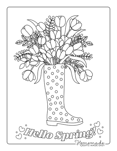 Spring Coloring Pages Spotted Rain Boots Spring Flowers