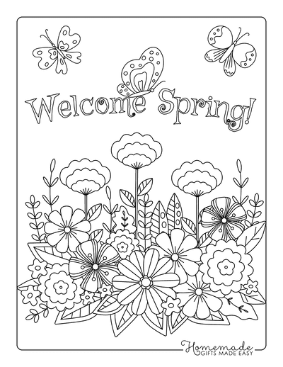 Spring Coloring Pages Spring Flowers Butterflies Detailed