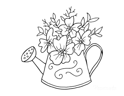 Spring Coloring Pages Watering Can With Flowers