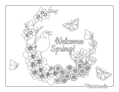 Spring Coloring Pages Wreath Bird New Buds
