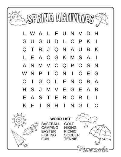 Spring Word Search Activities Easy