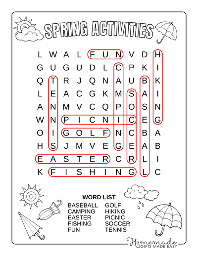 Spring Word Search Activities Easy Answers