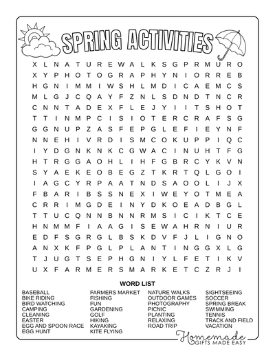 Spring Word Search Activities Hard