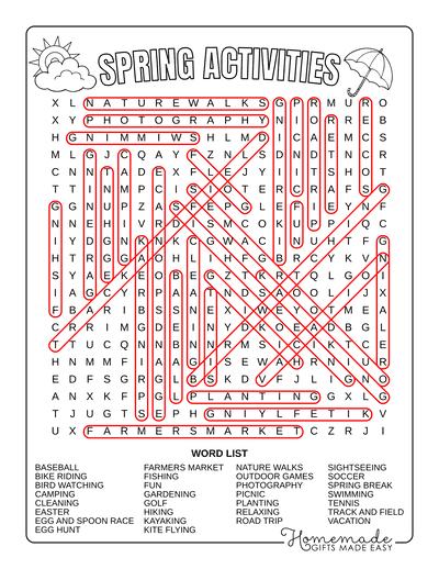 Spring Word Search Activities Hard Answers