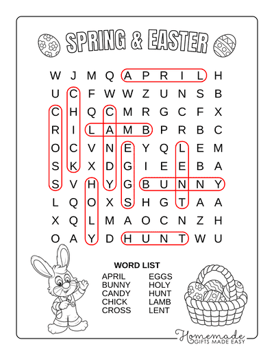 Spring Word Search Easter Easy Answers