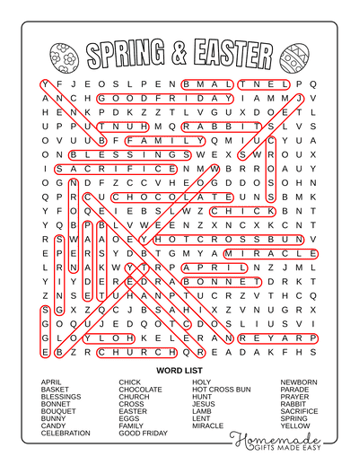 Spring Word Search Easter Hard Answers
