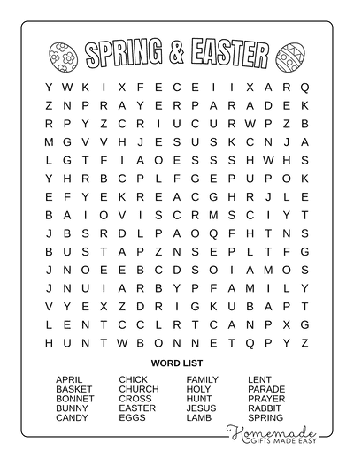 Spring Word Search Easter Medium