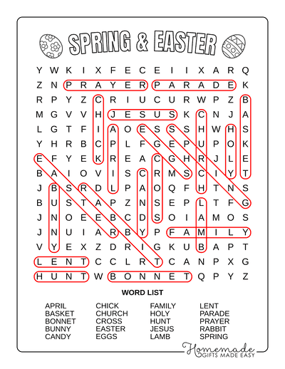 Spring Word Search Easter Medium Answers