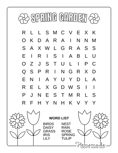 Spring Word Search Garden Easy