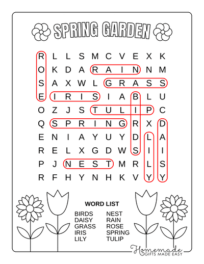 Spring Word Search Garden Easy Answers