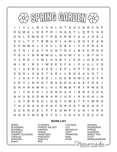 Spring Word Search Garden Hard