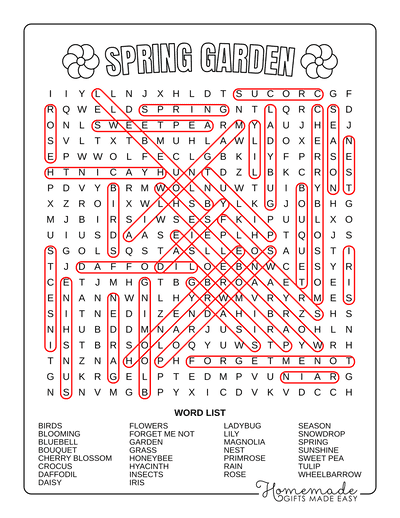 Spring Word Search Garden Hard Answers