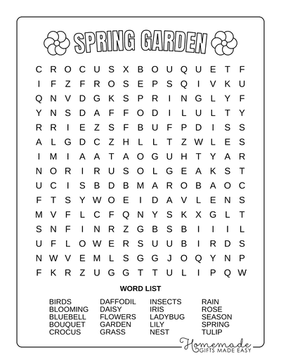 Spring Word Search Garden Medium