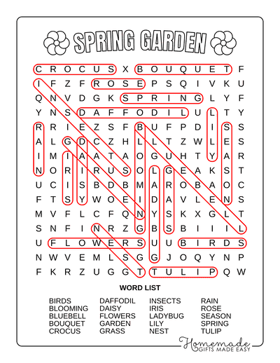 Spring Word Search Garden Medium Answers