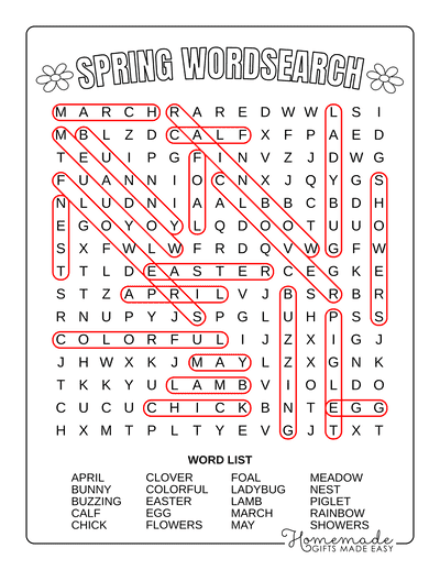 Spring Word Search General Medium Answers