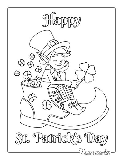 St Patricks Day Coloring Pages Cute Leprechaun With Shamrock in Shoe