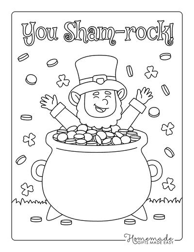 St Patricks Day Coloring Pages Easy Leprechaun Sitting in Pot of Gold