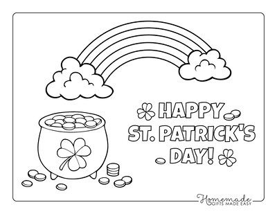 St Patricks Day Coloring Pages Pot Gold Rainbow Happy Day