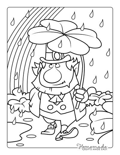 St Patricks Day Coloring Pages Rainbow Rain Shamrock Umbrella