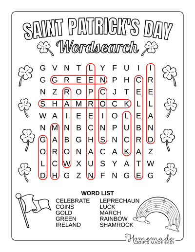St Patricks Day Word Search Easy Answers