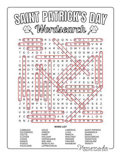 St Patricks Day Word Search Hard Answers
