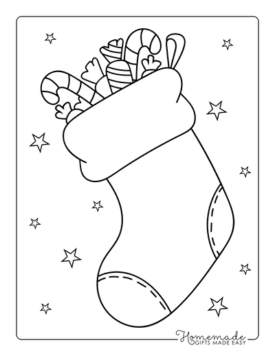 Stocking Coloring Pages Candy Stars for Preschoolers