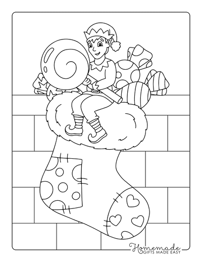 Stocking Coloring Pages Elf Candy Cane