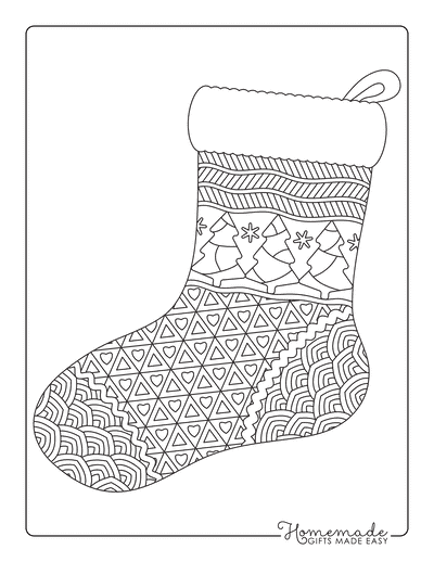 Stocking Coloring Pages for Adults Zentangle Christmas Tree Pattern
