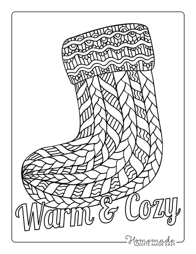 Stocking Coloring Pages for Adults Zentangle Warm and Cozy Knitted Sock