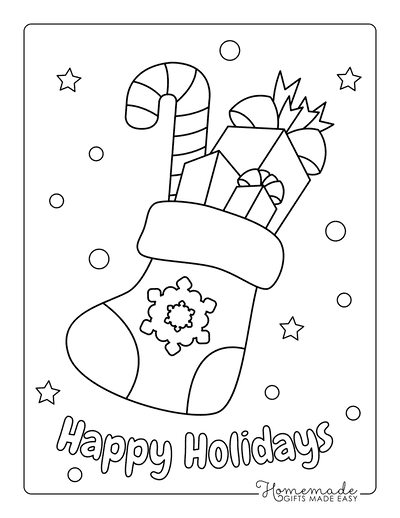 Stocking Coloring Pages for Kids Candy Cane Gifts Happy Holidays