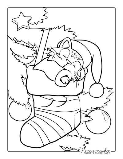 Stocking Coloring Pages for Kids Cute Kitten