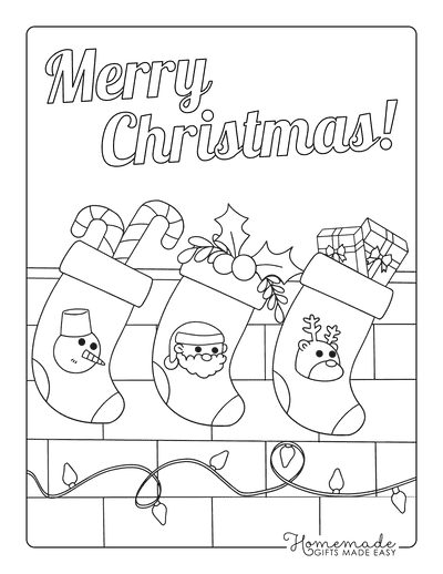 Stocking Coloring Pages Merry Christmas Stockings Candy Gifts