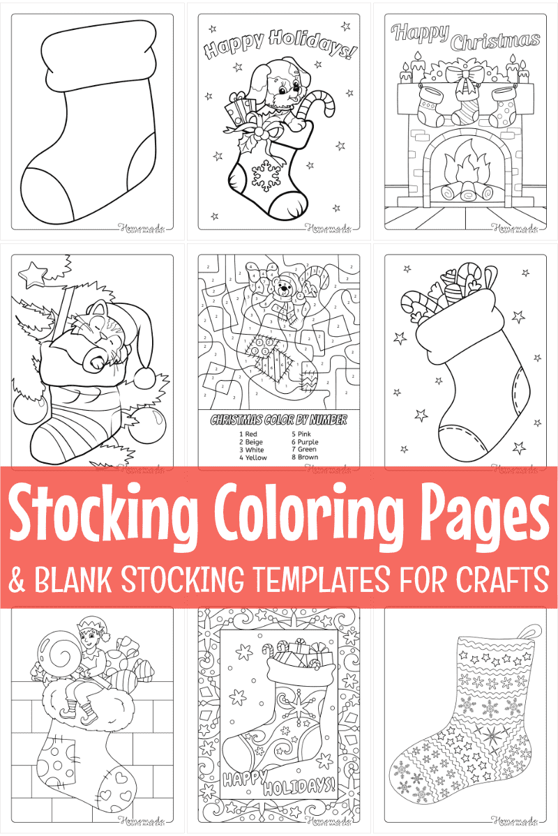 3 Printable Christmas Stocking Coloring Pages for Kids