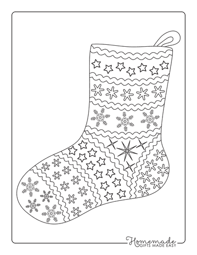 Stocking Coloring Pages Snowflakes Stars Sock